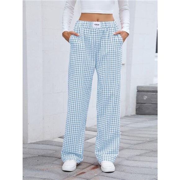 Plaid Wide Leg Casual Pants - Picture 8 of 13